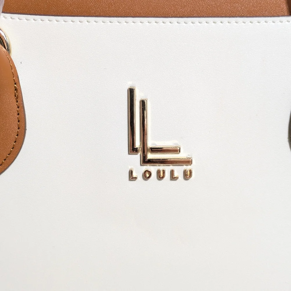 NWOT Loulu‎ Cream Brown Purse Tote Vegan Leather Detachable Crossbody Strap